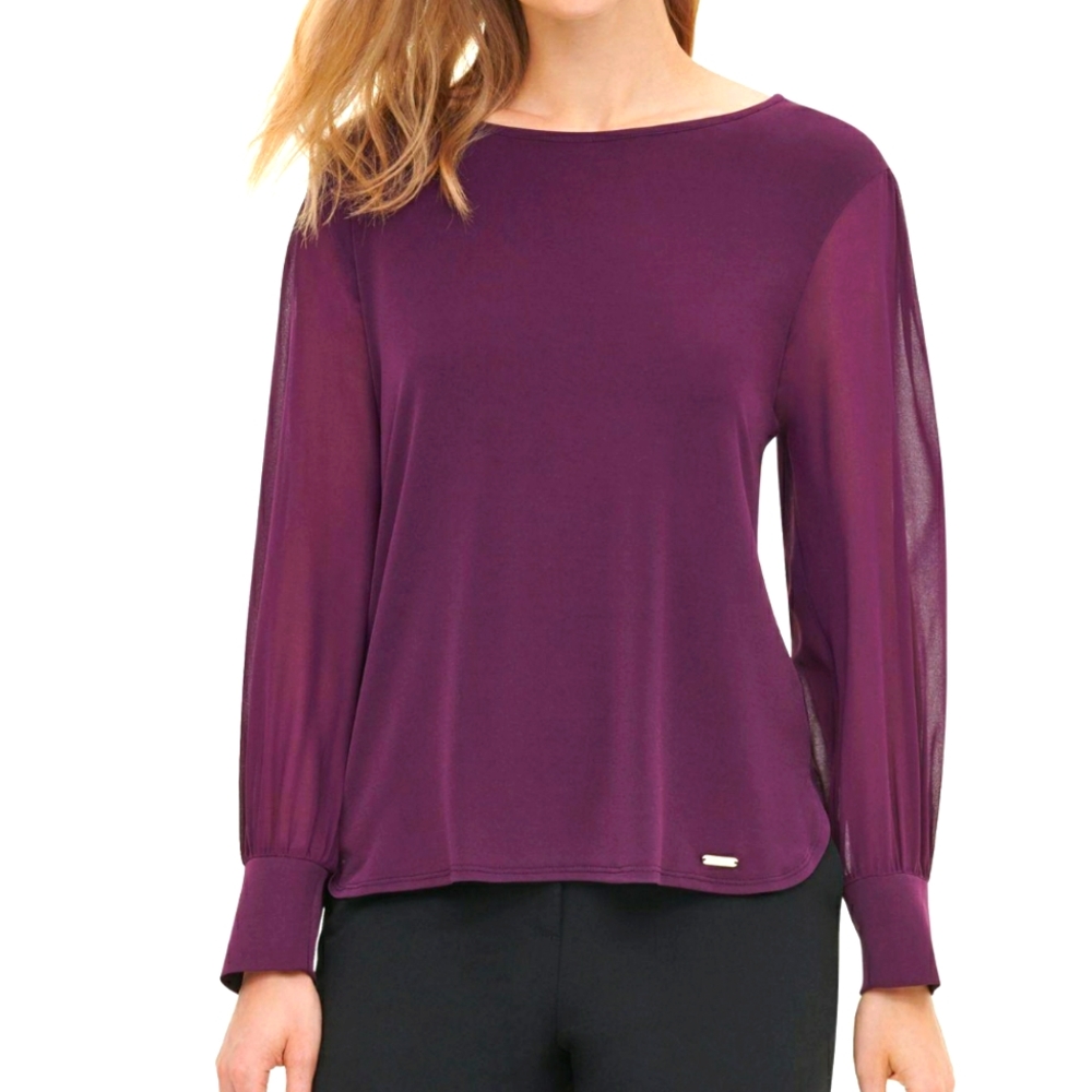 NWT Calvin Klein boat neck top with sheer sleeves